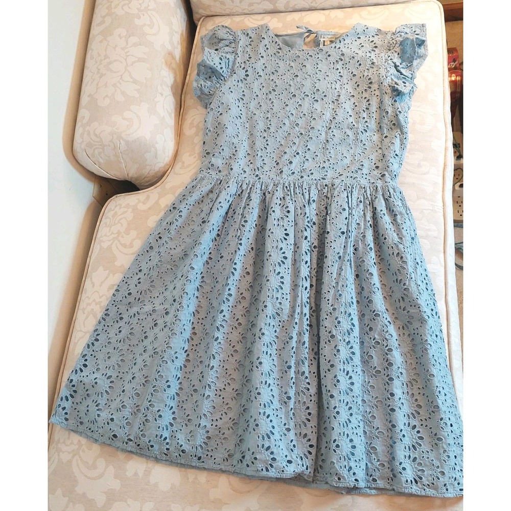 NEW! Bebe Organic Women's Eyelet 100% Cotton Midi Ruffle Sky Blue Oversized Sz S